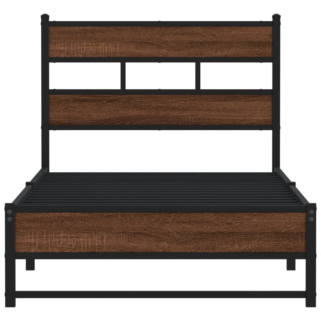 Metal Bed Frame without Mattress Brown Oak Length 200 cm with Headboard & Dual Low Footboard 100 cm