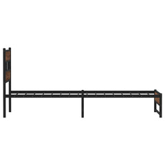 Metal Bed Frame without Mattress Brown Oak Length 200 cm with Headboard & Dual Low Footboard 100 cm