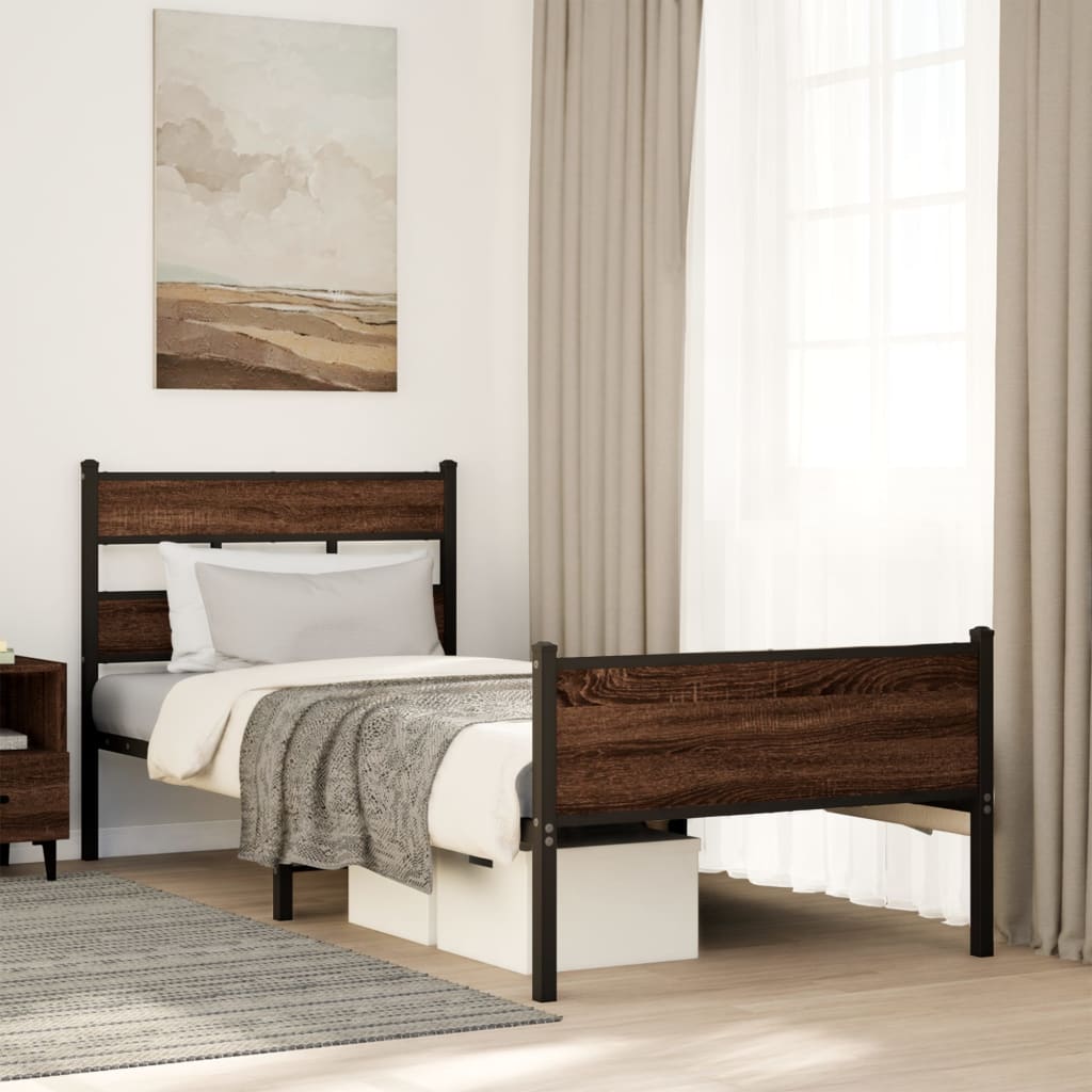 vidaXL Bed Frame without Mattress Brown Oak 90x190 cm Single Engineered Wood 1