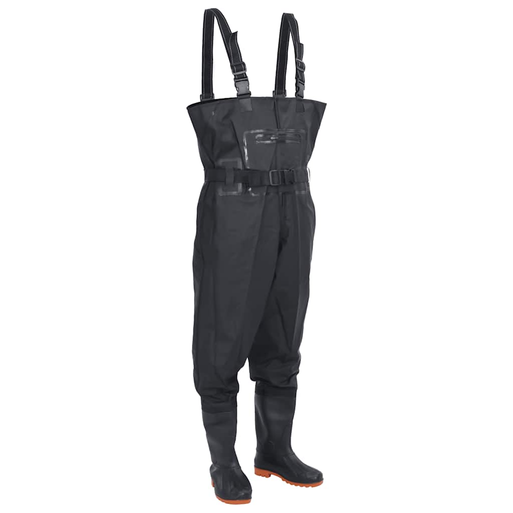 vidaXL Chest Waders with Boots and Belt Black Size 39 1