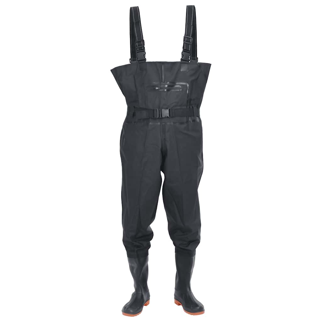 vidaXL Chest Waders with Boots and Belt Black Size 45 2