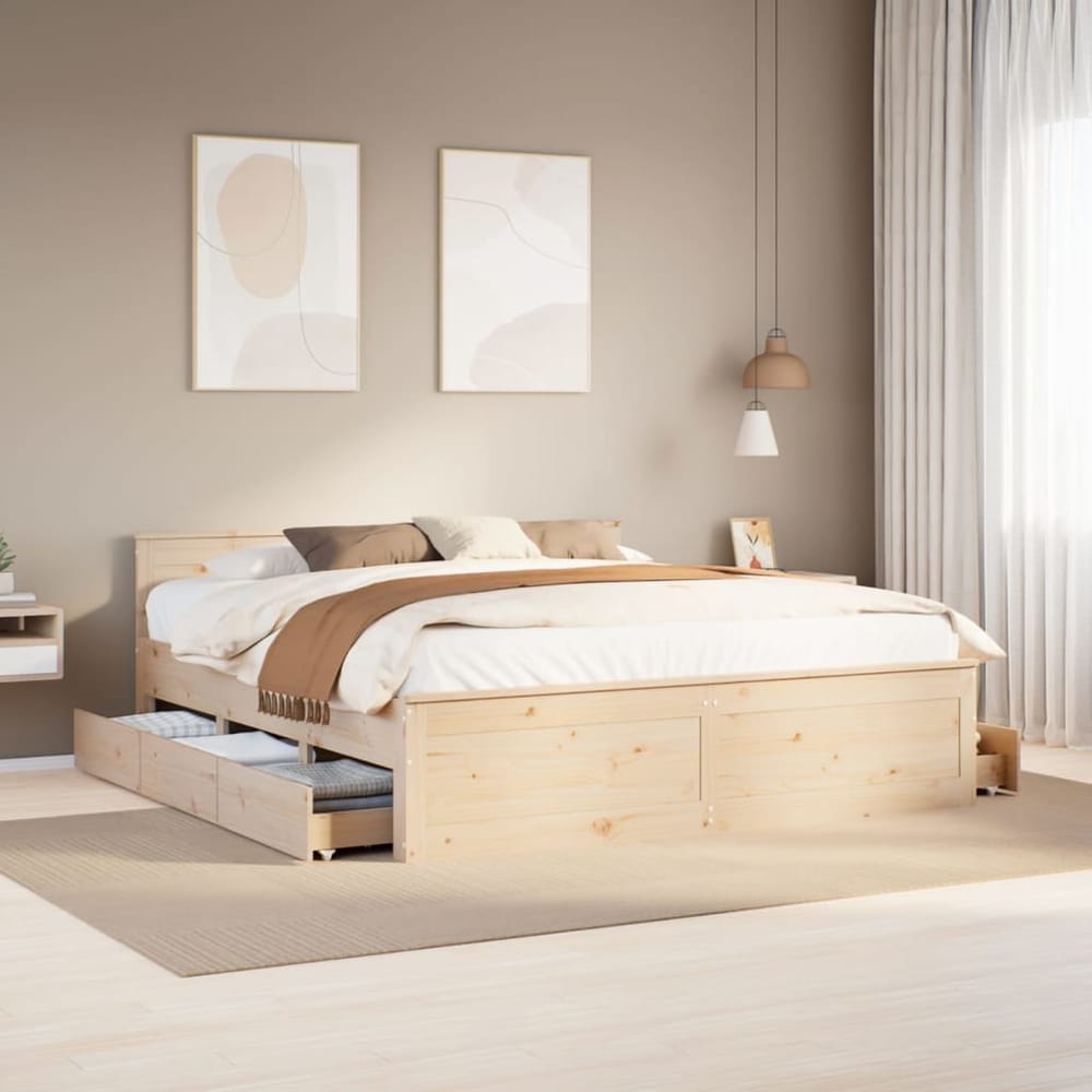 Bed Frame without Mattress with Headboard Length 200 cm Natural 200 cm