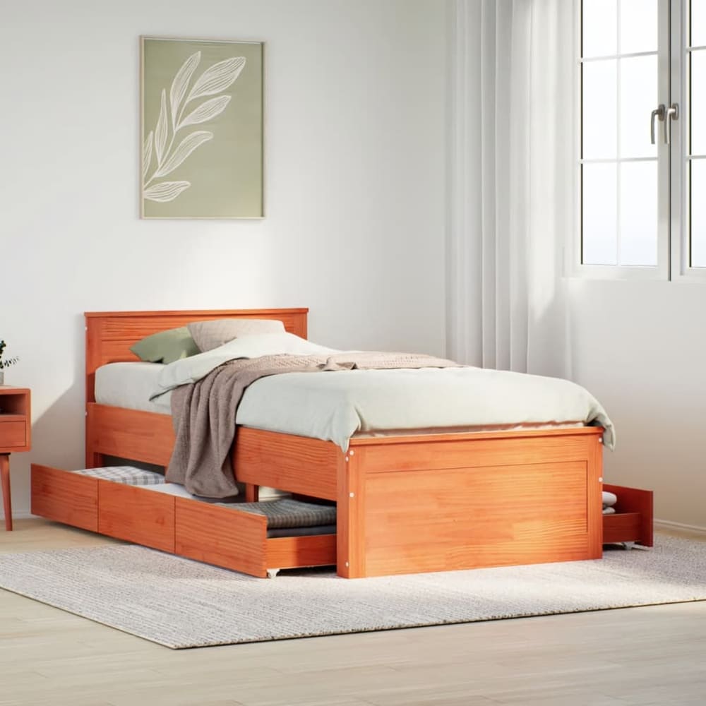 Bed Frame without Mattress with Headboard Length 200 cm Wax brown 100 cm
