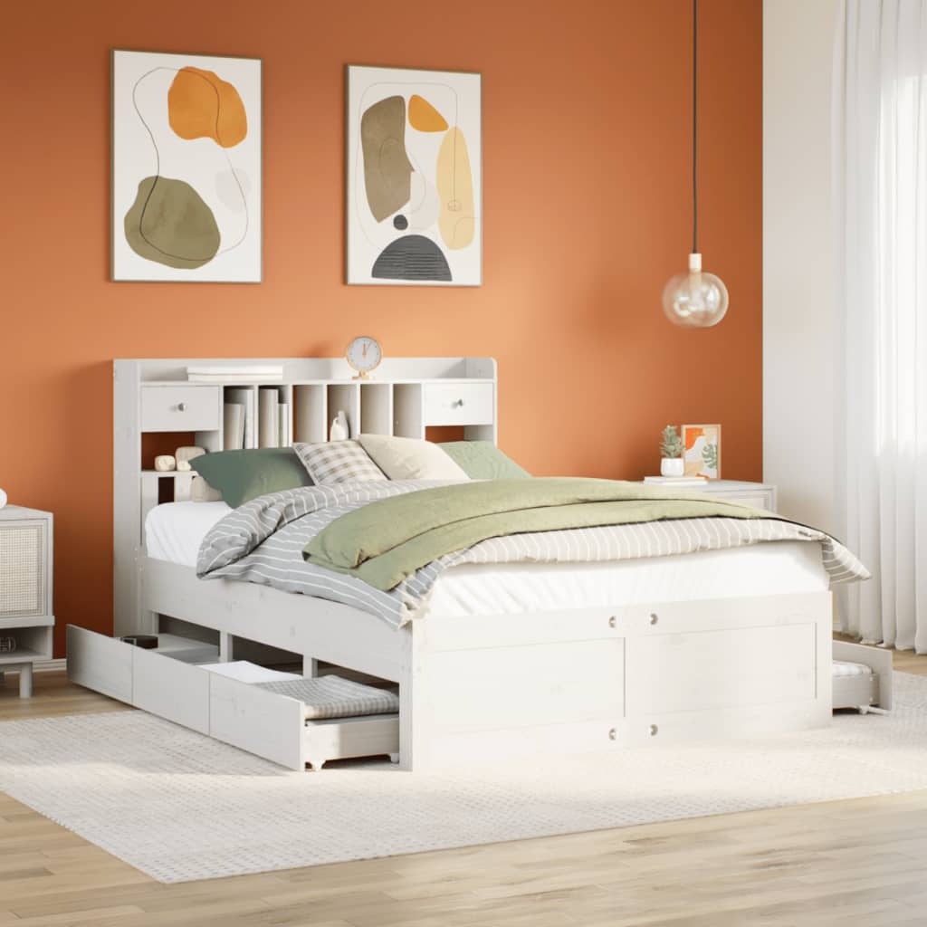 Bookcase Bed without Mattress Solid Wood Pine White 150 cm 200 cm