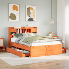 Bookcase Bed without Mattress Solid Wood Pine Wax brown 150 cm 200 cm