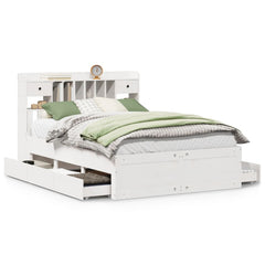 Bookcase Bed without Mattress Solid Wood Pine White 140 cm 200 cm