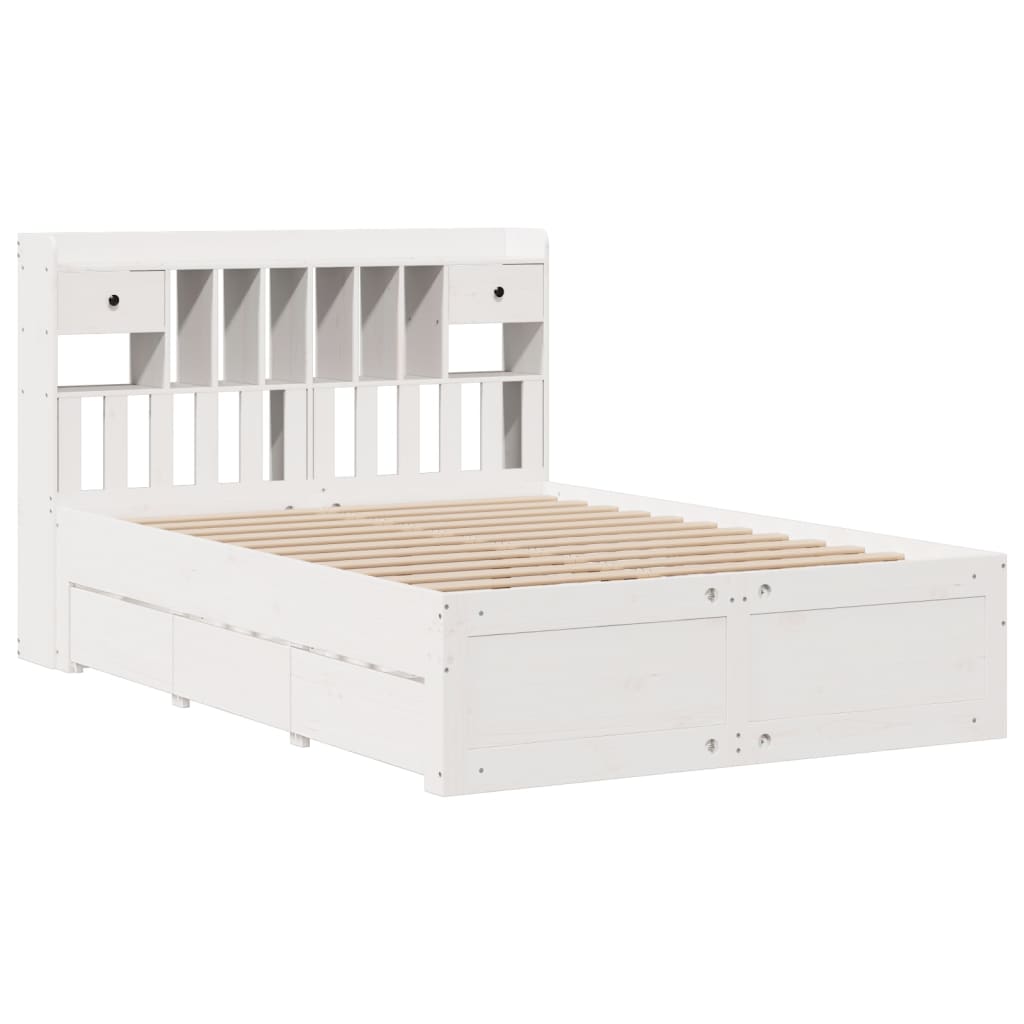 Bookcase Bed without Mattress Solid Wood Pine White 140 cm 200 cm