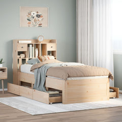 Bookcase Bed without Mattress Solid Wood Pine Natural 75 cm 190 cm