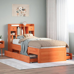 Bookcase Bed without Mattress Solid Wood Pine Wax brown 75 cm 190 cm