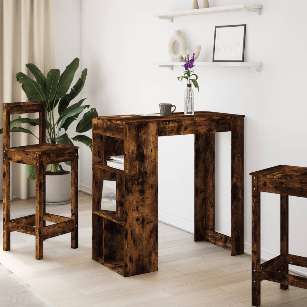 vidaXL Bar Table with Racks Smoked Oak 102x50x103.5 cm Engineered Wood 3