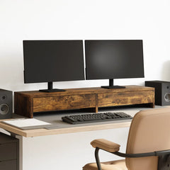 vidaXL Monitor Stand with Drawers Smoked Oak 100x27x15 cm Engineered Wood 1