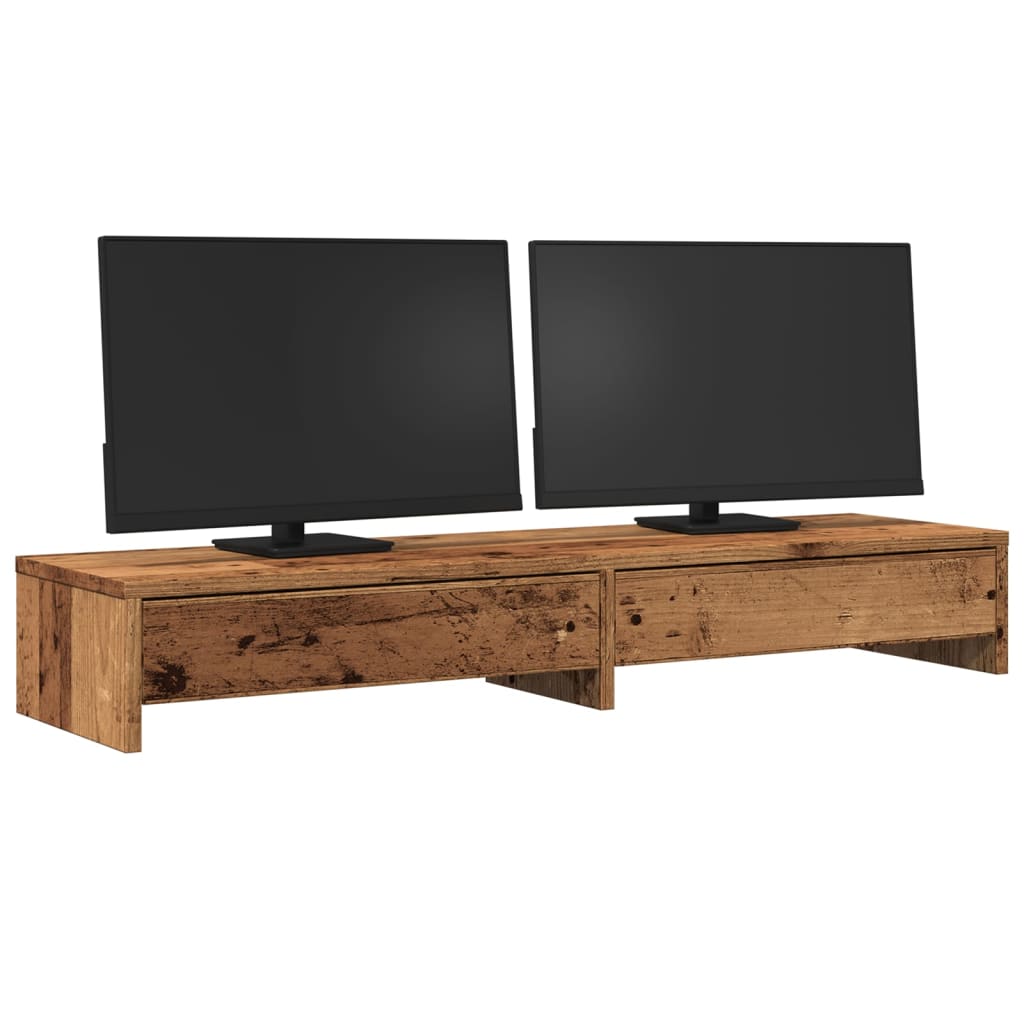 vidaXL Monitor Stand with Drawers Old Wood 100x27x15 cm Engineered Wood 3