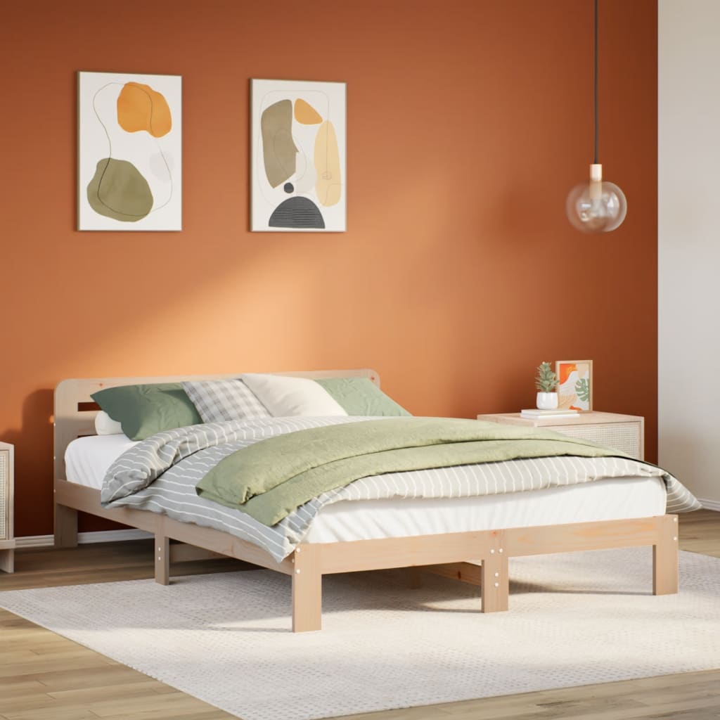 Bed Frame without Mattress Solid Wood Pine Length 200 cm Natural 120 cm
