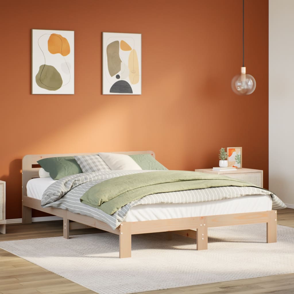 Bed Frame without Mattress Solid Wood Pine Length Natural