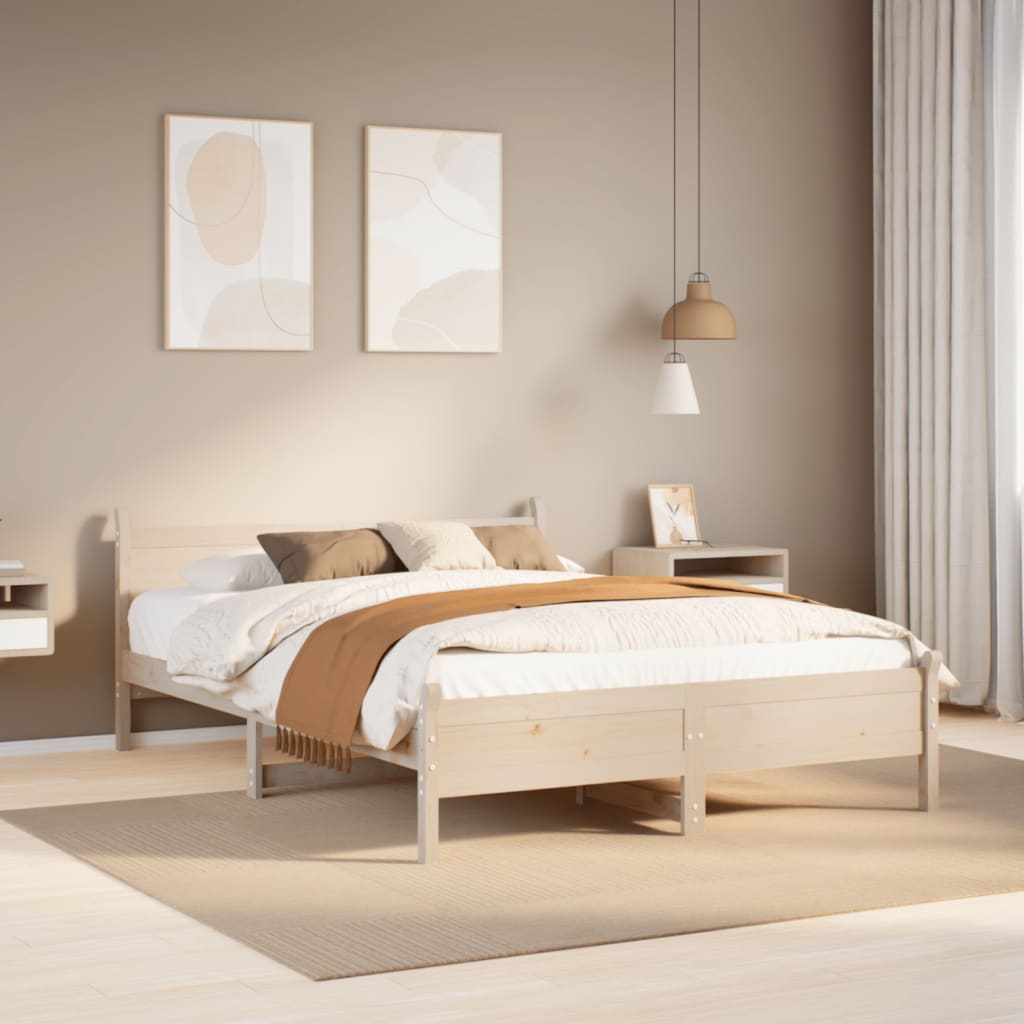 Bed Frame without Mattress Solid Wood Pine Length Natural