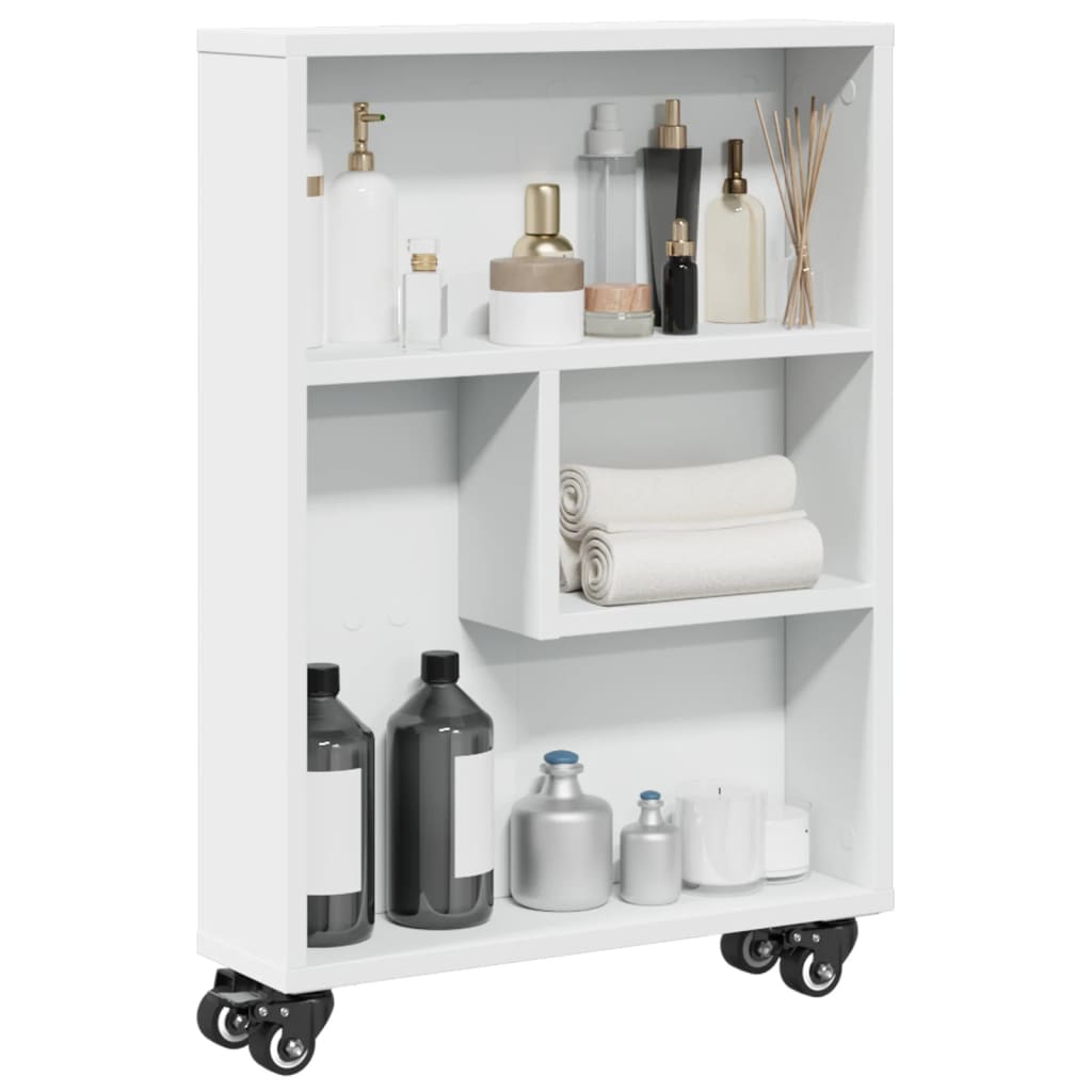 vidaXL Narrow Storage Trolley White 48x13x68 cm Engineered Wood 1