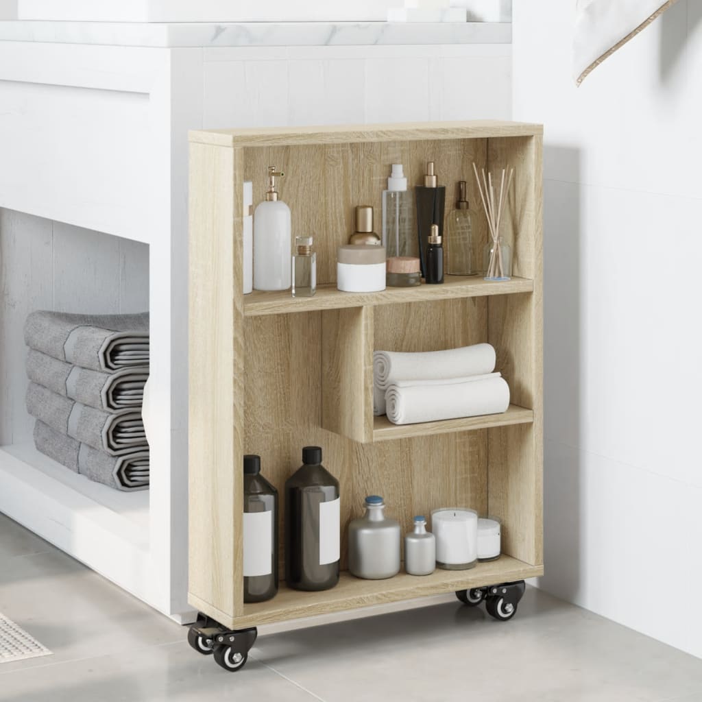 vidaXL Narrow Storage Trolley Sonoma Oak 48x13x68 cm Engineered Wood 3