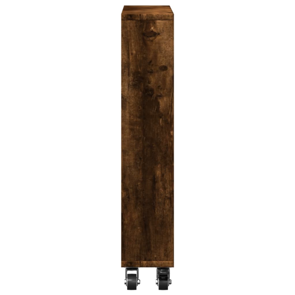 vidaXL Narrow Storage Trolley Smoked Oak 48x13x68 cm Engineered Wood 5