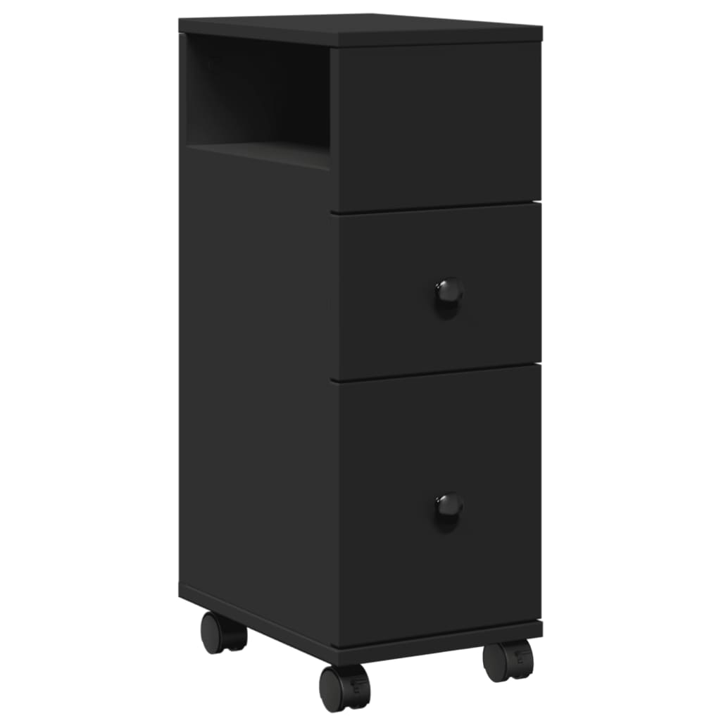 vidaXL Narrow Bathroom Cabinet with Wheels Black Engineered Wood 2