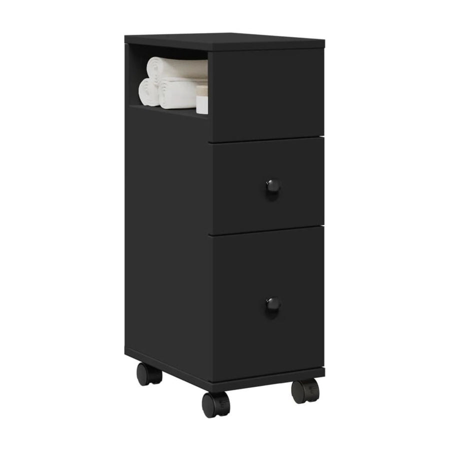 Narrow Bathroom Cabinet with Wheels Black Engineered Wood