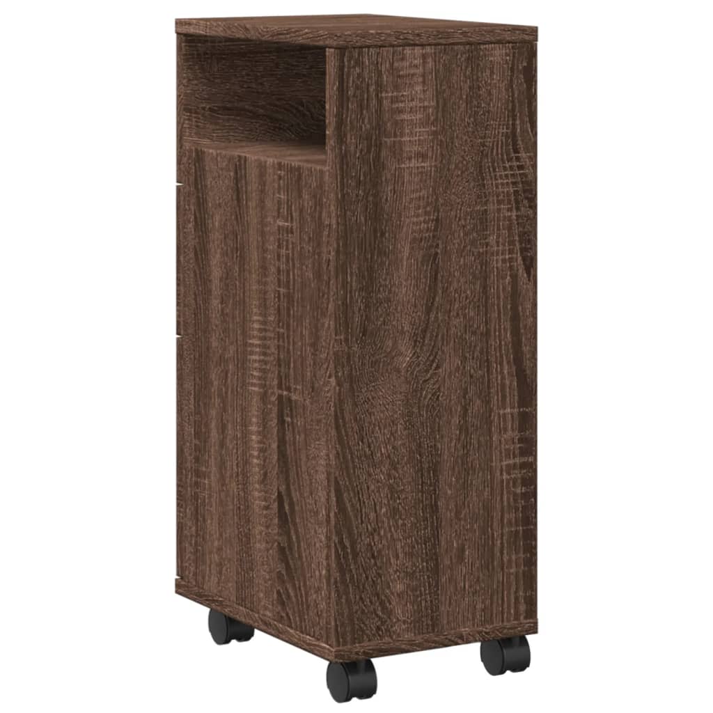 Narrow Bathroom Cabinet with Wheels Brown Oak Engineered Wood, image 6