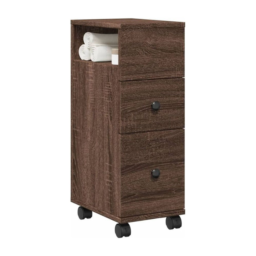 Narrow Bathroom Cabinet with Wheels Brown Oak Engineered Wood