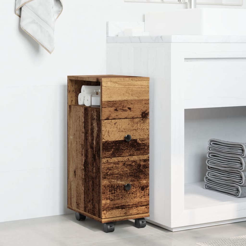 vidaXL Narrow Bathroom Cabinet with Wheels Old Wood Engineered Wood 3