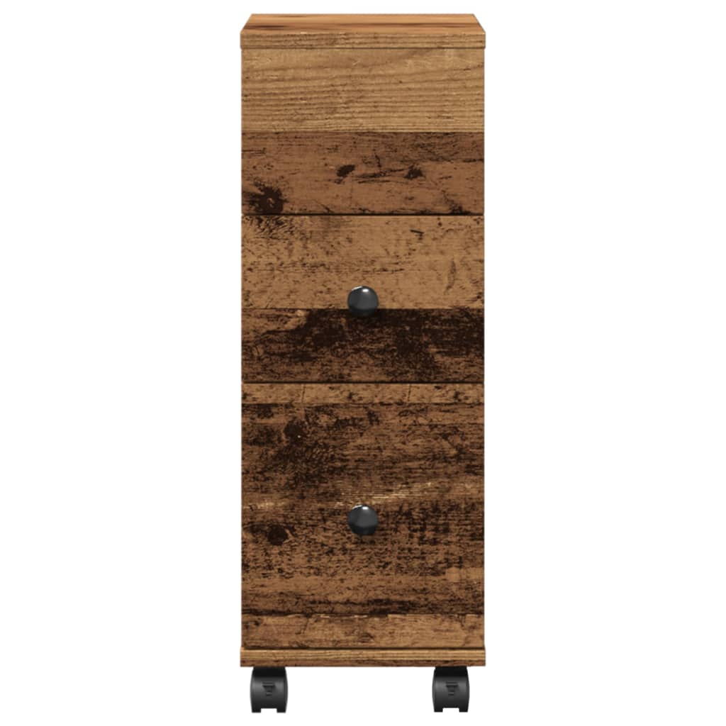 vidaXL Narrow Bathroom Cabinet with Wheels Old Wood Engineered Wood 4