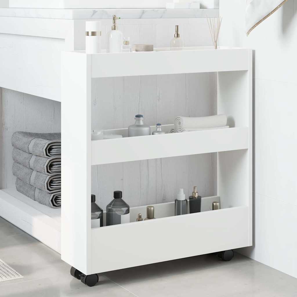 vidaXL Narrow Storage Trolley 3 Tier White Engineered Wood 3