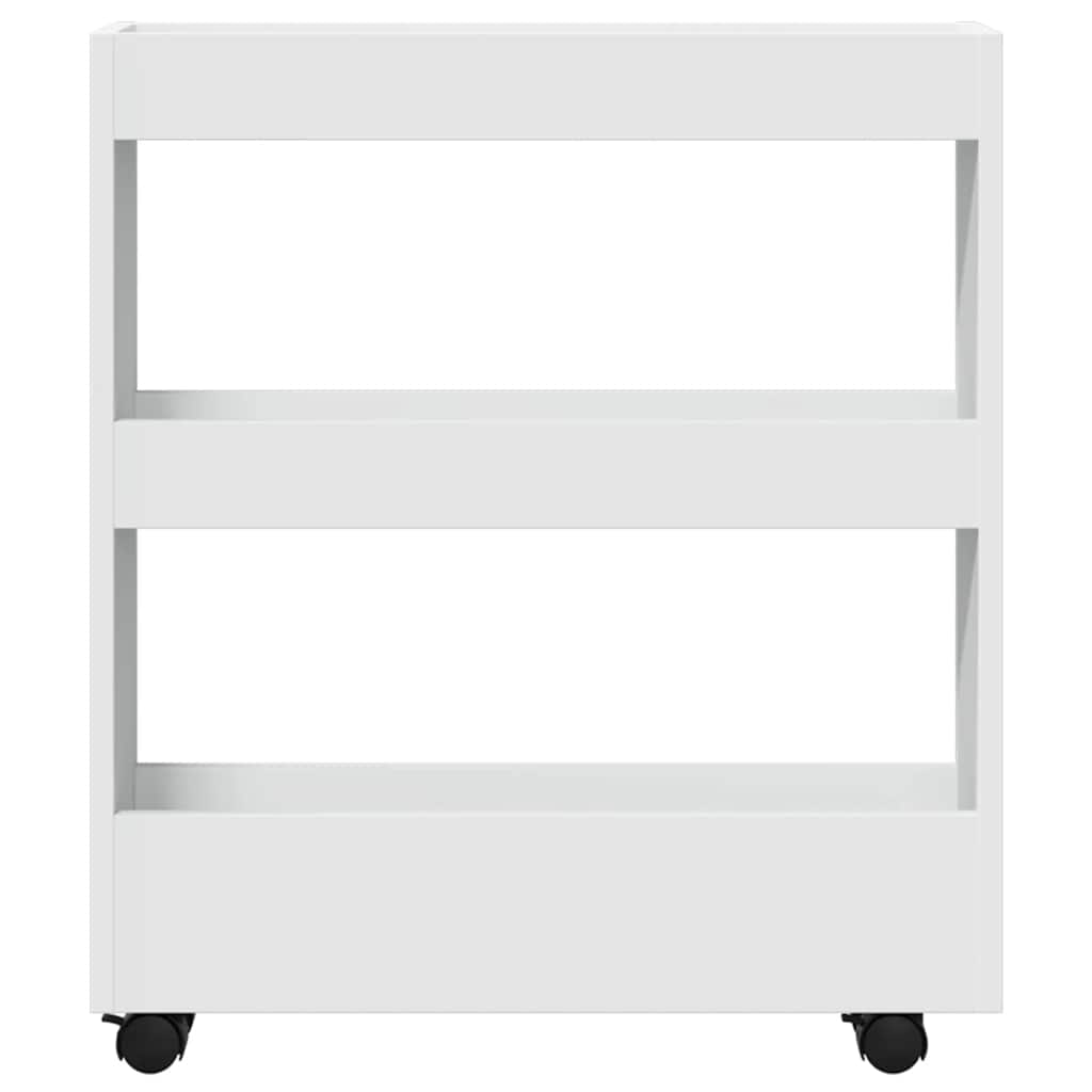 vidaXL Narrow Storage Trolley 3 Tier White Engineered Wood 4