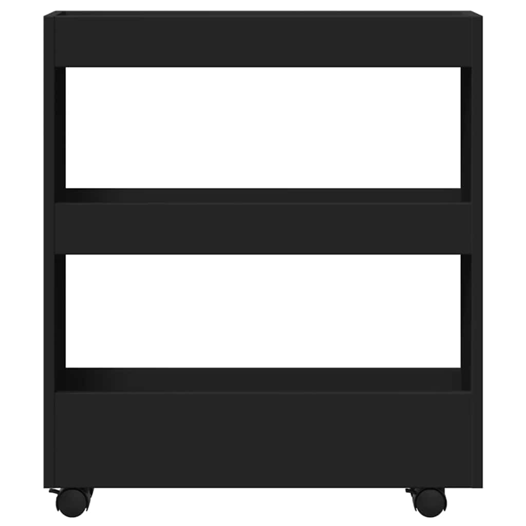 vidaXL Narrow Storage Trolley 3 Tier Black Engineered Wood 4