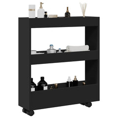 vidaXL Narrow Storage Trolley 3 Tier Black Engineered Wood 1