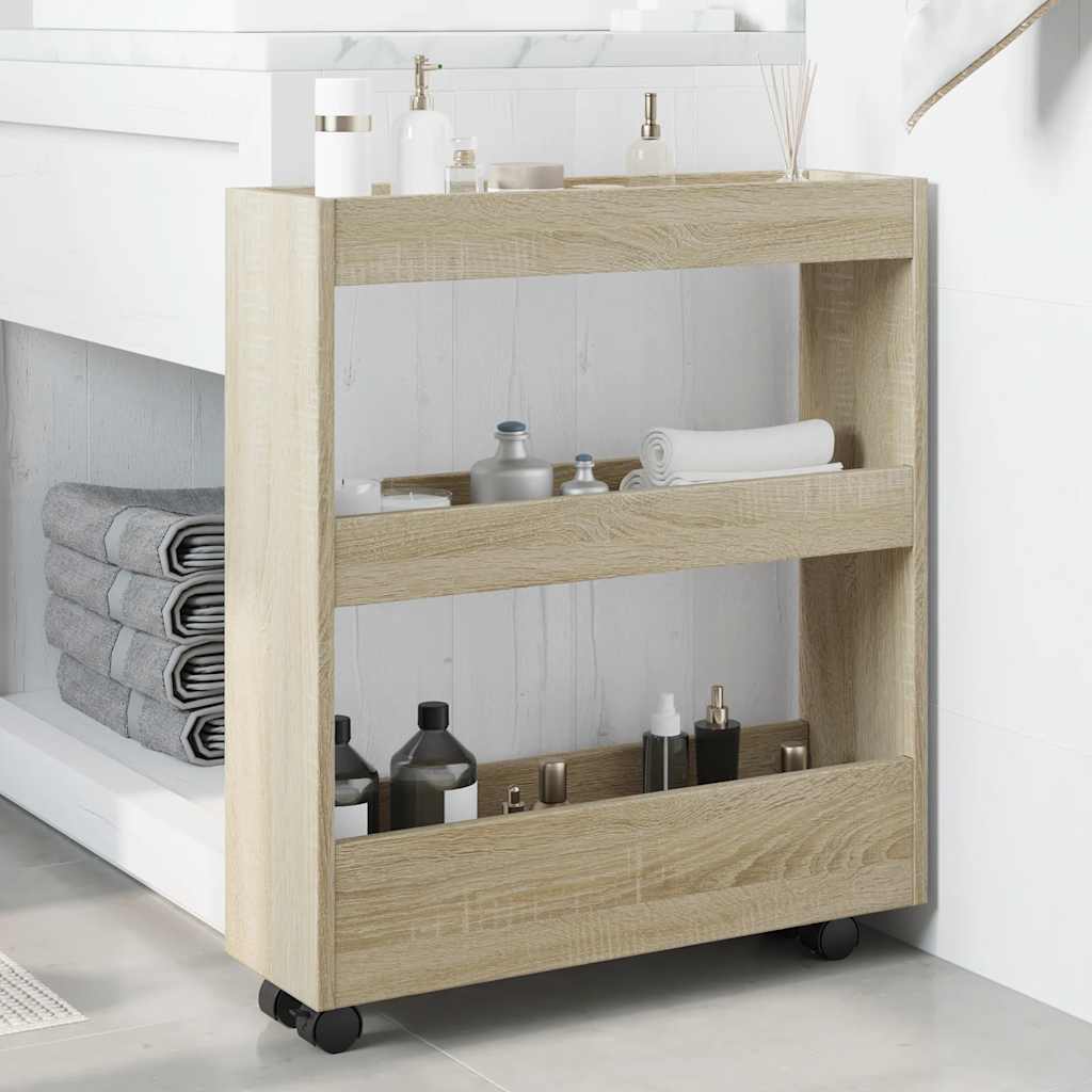 vidaXL Narrow Storage Trolley 3 Tier Sonoma Oak Engineered Wood 3