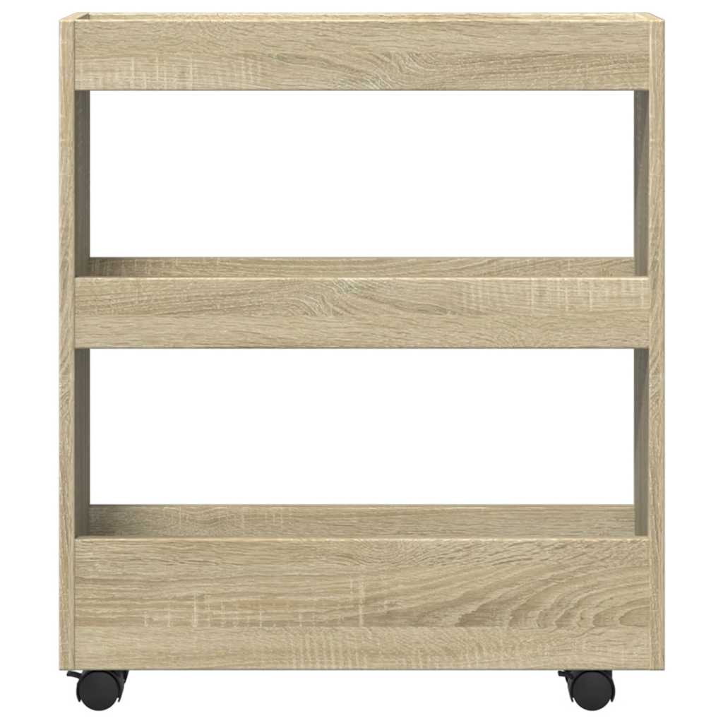 vidaXL Narrow Storage Trolley 3 Tier Sonoma Oak Engineered Wood 4