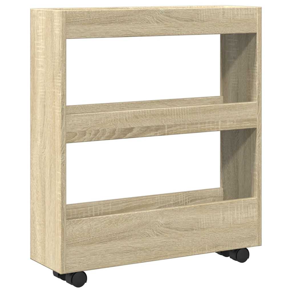 vidaXL Narrow Storage Trolley 3 Tier Sonoma Oak Engineered Wood 6