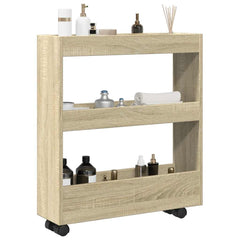 vidaXL Narrow Storage Trolley 3 Tier Sonoma Oak Engineered Wood 1