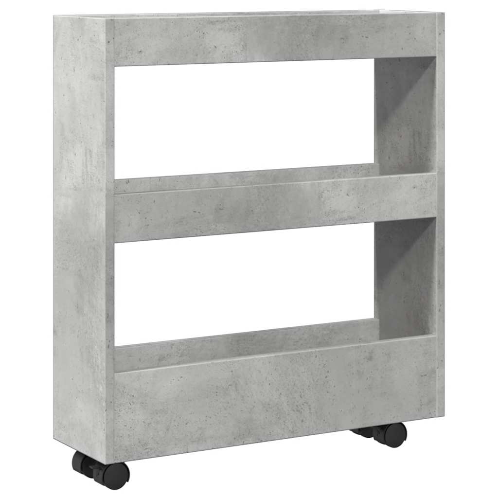 vidaXL Narrow Storage Trolley 3 Tier Concrete Grey Engineered Wood 2