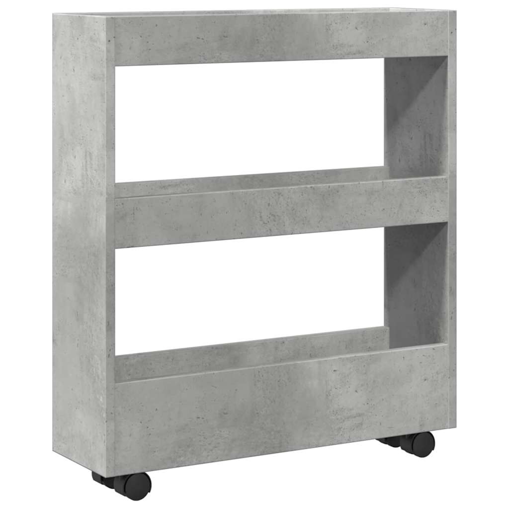 vidaXL Narrow Storage Trolley 3 Tier Concrete Grey Engineered Wood 6