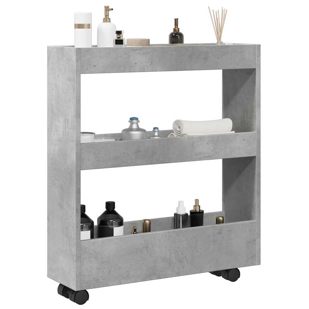 vidaXL Narrow Storage Trolley 3 Tier Concrete Grey Engineered Wood 1