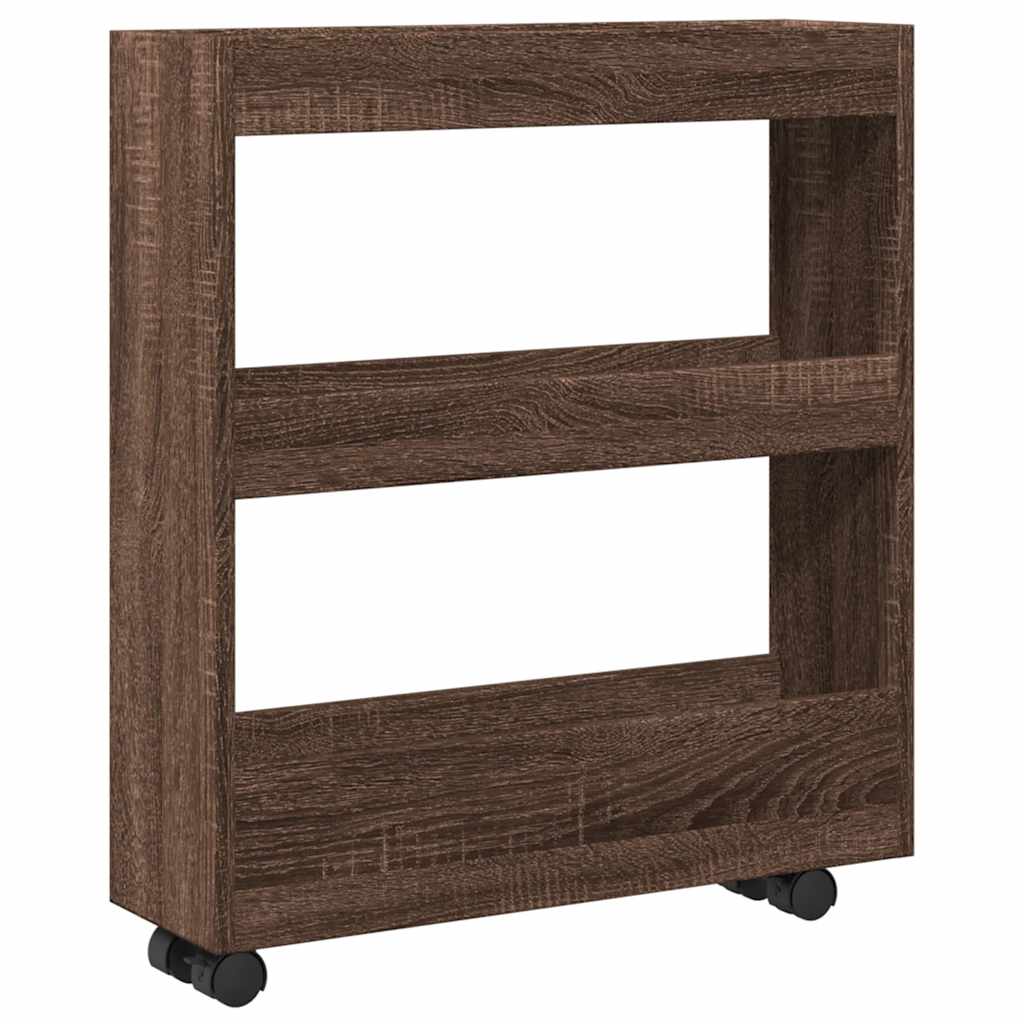 vidaXL Narrow Storage Trolley 3 Tier Brown Oak Engineered Wood 2