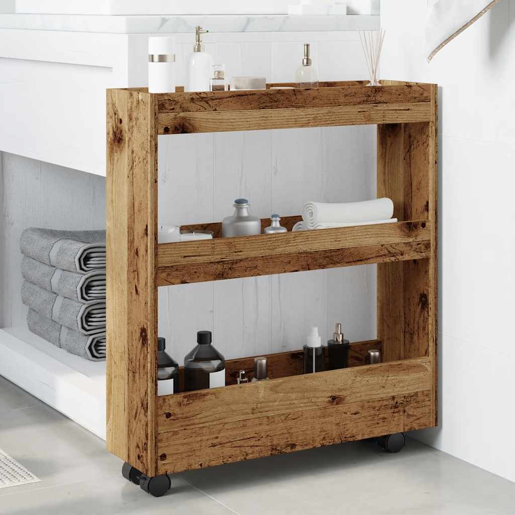 vidaXL Narrow Storage Trolley 3 Tier Old Wood Engineered Wood 3