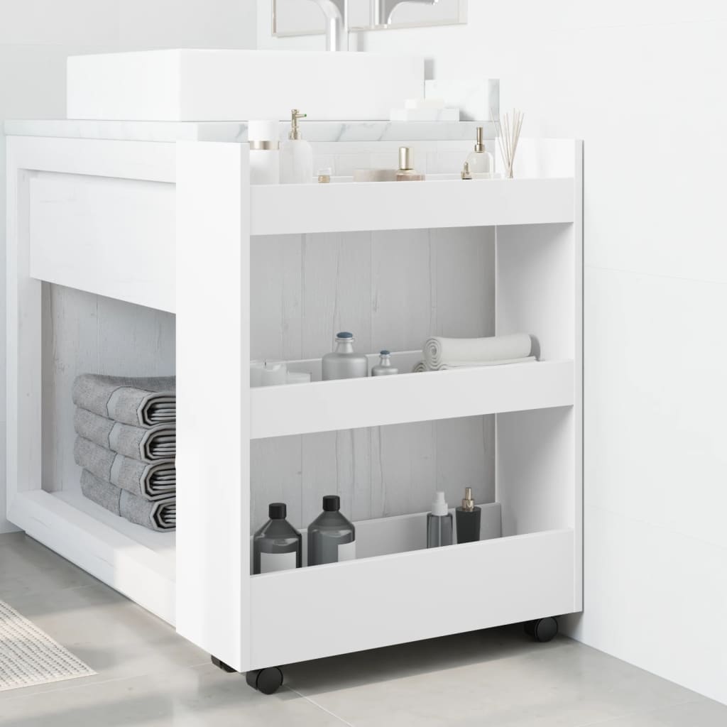 vidaXL Narrow Storage Trolley 3 Tier White Engineered Wood 3