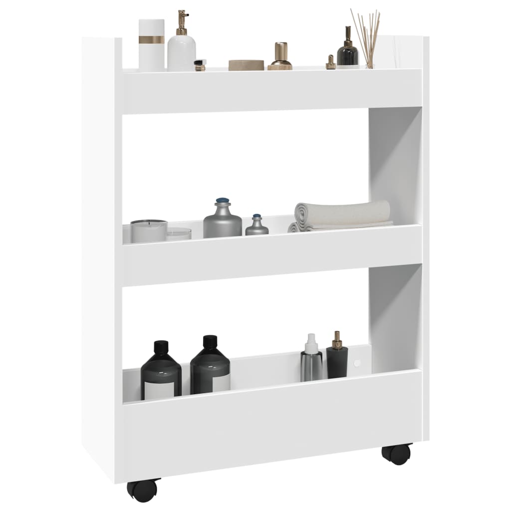 vidaXL Narrow Storage Trolley 3 Tier White Engineered Wood 1