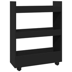 vidaXL Narrow Storage Trolley 3 Tier Black Engineered Wood 2