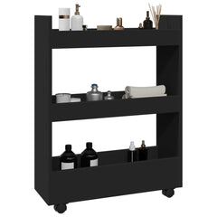 vidaXL Narrow Storage Trolley 3 Tier Black Engineered Wood 1