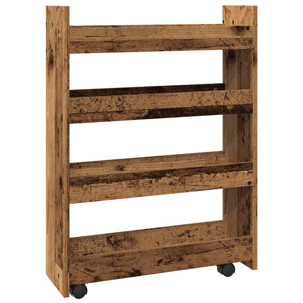 vidaXL Narrow Storage Trolley 4 Tier Old Wood Engineered Wood 2