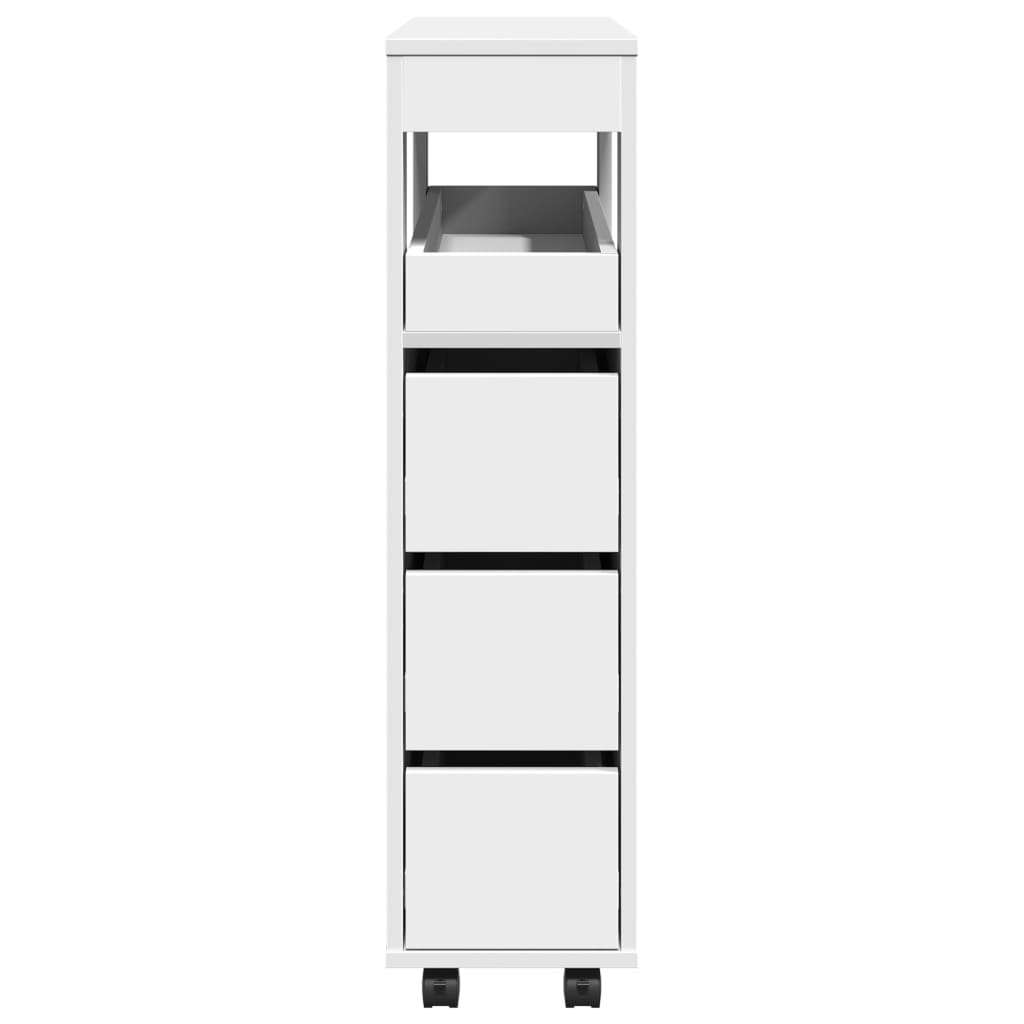 Narrow Bathroom Cabinet with Wheels White Engineered Wood, image 5