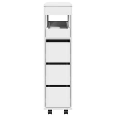 Narrow Bathroom Cabinet with Wheels White Engineered Wood, image 5