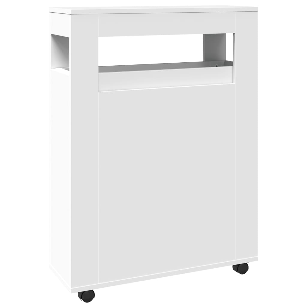 Narrow Bathroom Cabinet with Wheels White Engineered Wood, image 6