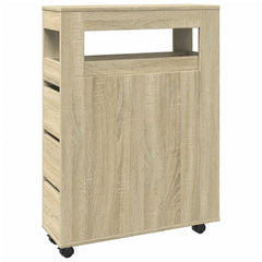 vidaXL Narrow Bathroom Cabinet with Wheels Sonoma Oak Engineered Wood 2
